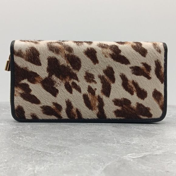 Loewe Calf Hair Animal Print Leather Zip Around Wallet Gold Lock Hardware